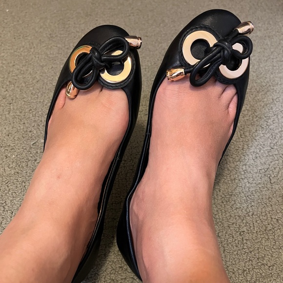 Jeffrey Campbell Bow Ballet Flat Shoes Leather Slip On Ribbon Gold 2 Ring Kawaii - Picture 6 of 11